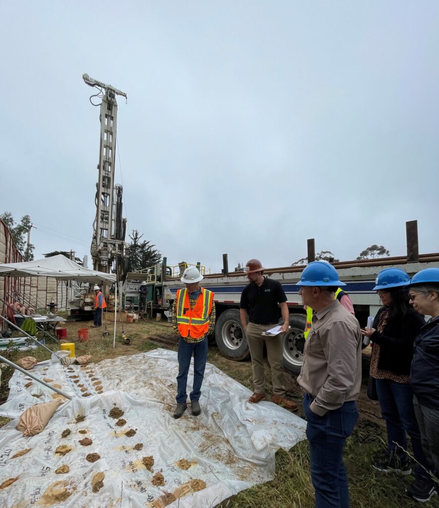 A team of experts conducts a site visit on May 17, 2023 on Montecito Sanitary District’s property where construction is underway on this grant funded monitoring well being installed by Montecito GSA.